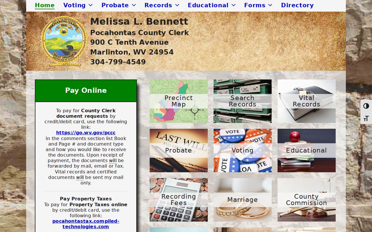 Pocahontas County Clerk landing page for office contacts, land records and document requests