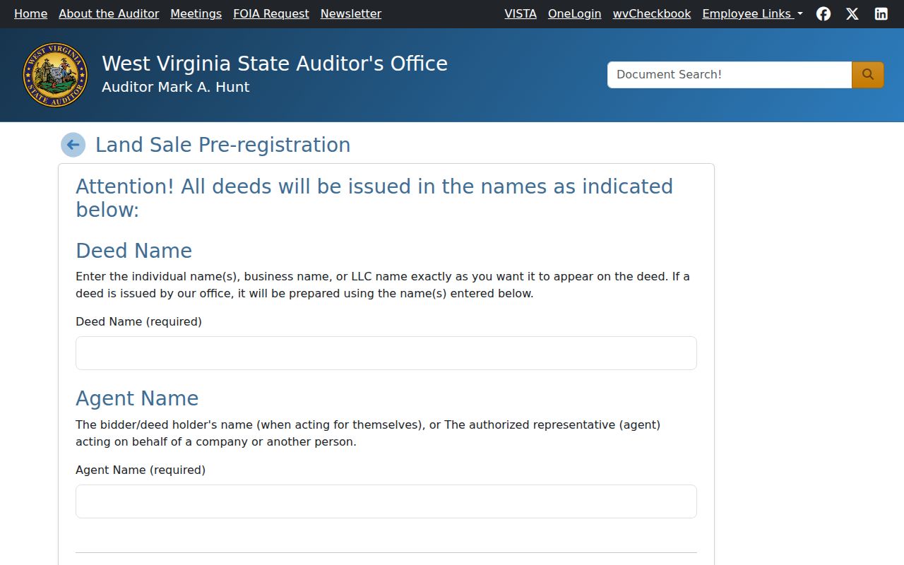 State Auditor land-sale bidder registration form and required certifications