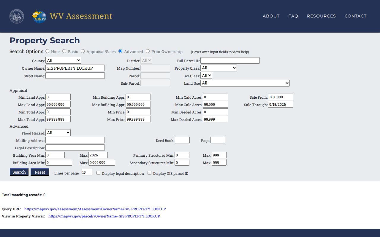 WV Assessment prior-ownership and sales search options for Pocahontas County property
