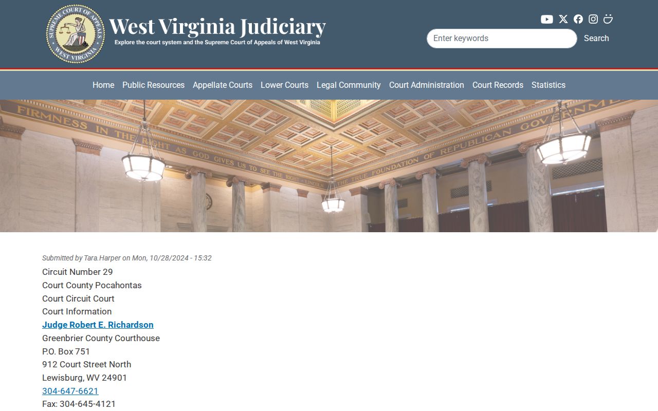 Pocahontas Circuit Court official page with Circuit 29 and clerk contact details