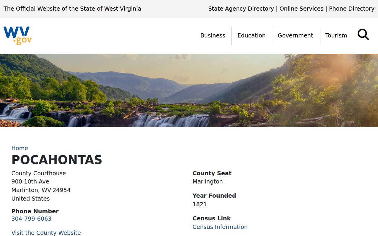 West Virginia Pocahontas County profile listing Hillsboro among local towns