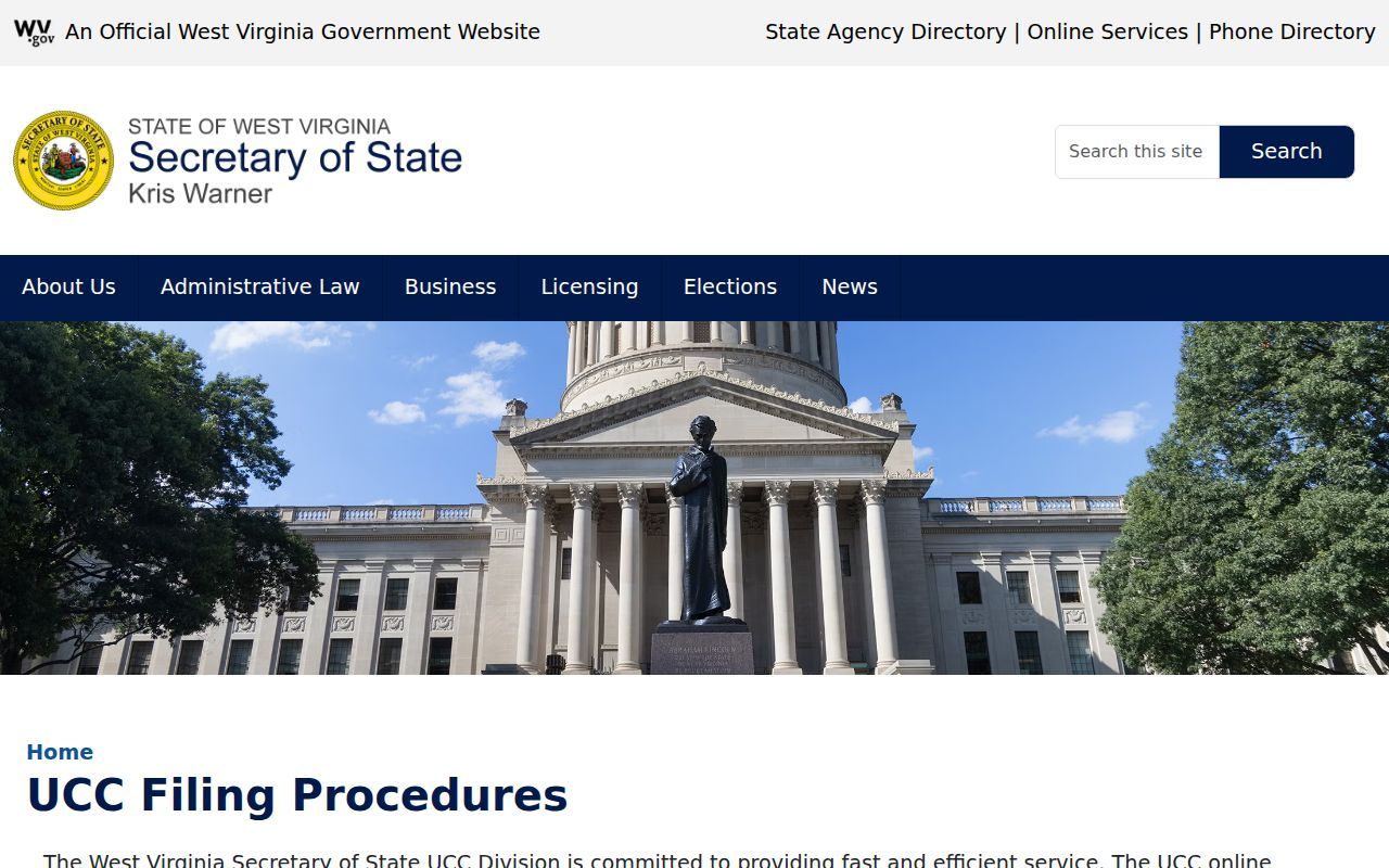 West Virginia Secretary of State UCC search and copy-fee guidance