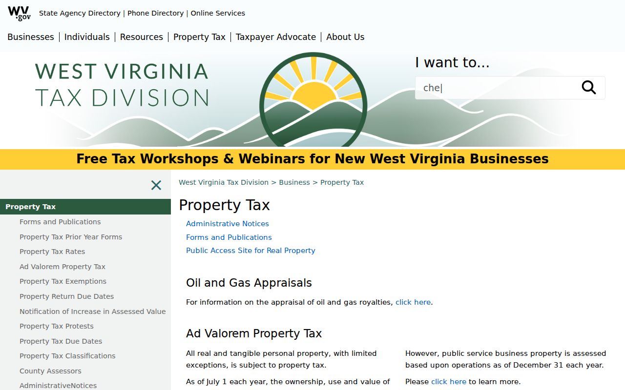 West Virginia property tax page describing the July 1 valuation date and appeal timing